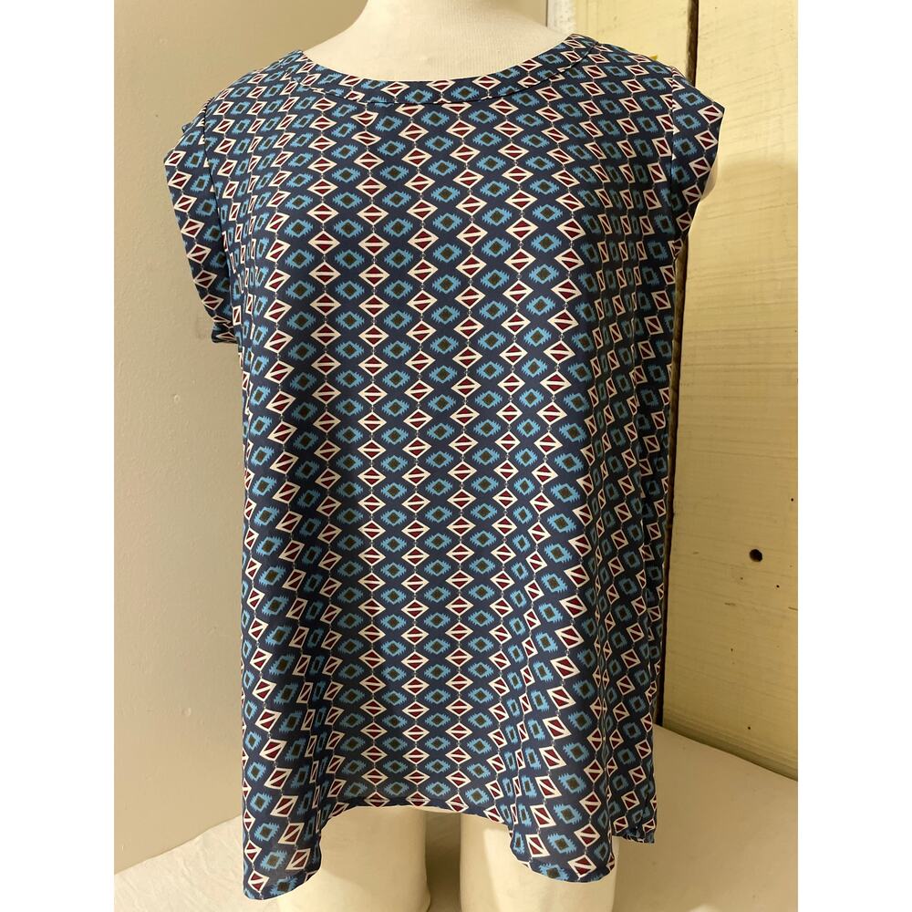 Pleione‎ Women's Size Medium Blouses Cap Sleeve Geometric Preppy Boho